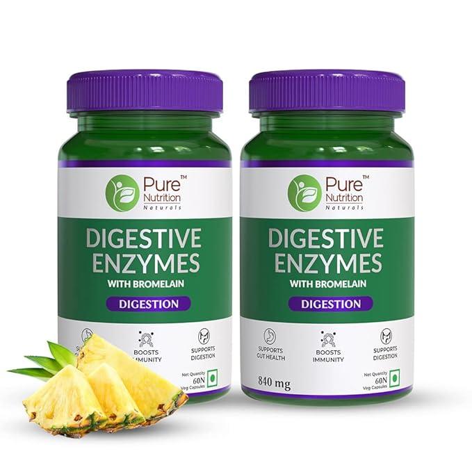Pure Nutrition Digestive Enzymes Capsules 665mg with Bromelain - 60 Veg Capsules