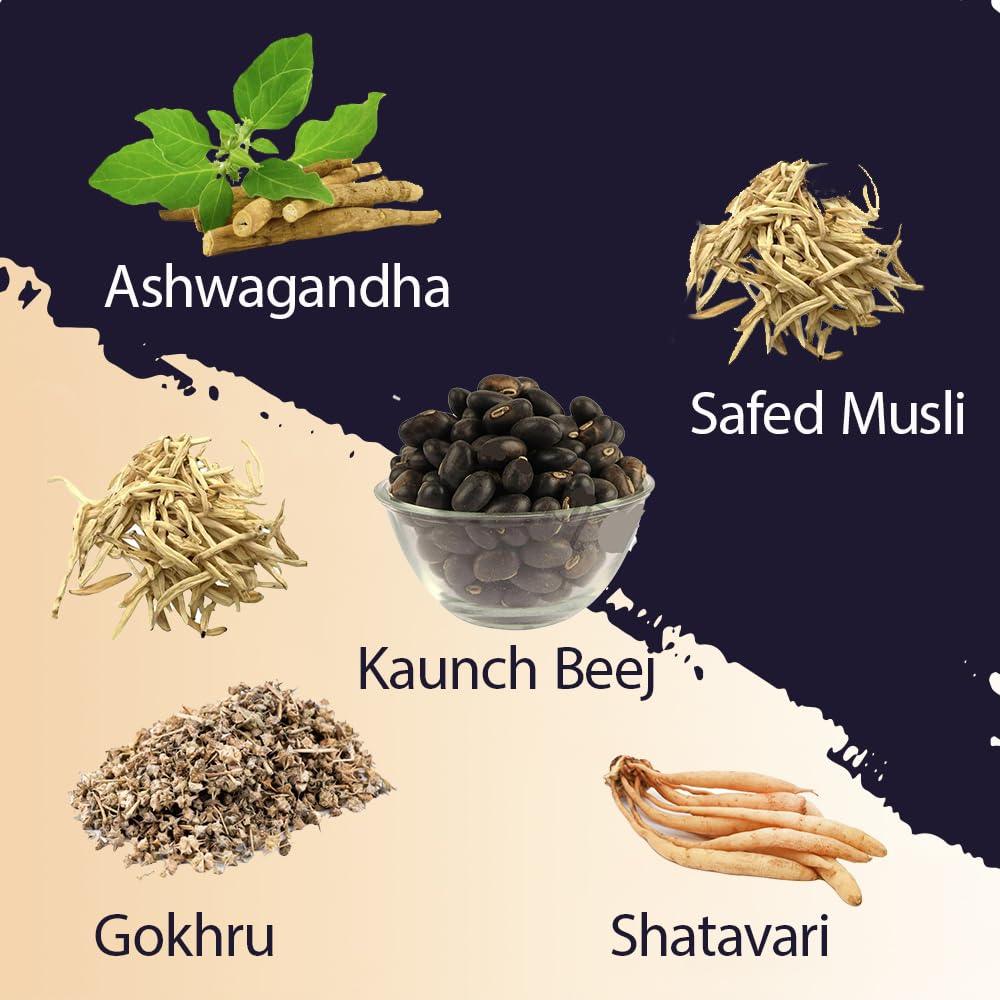 Pure Nutrition Shilajit Triple Gold Veg Capsule - 30 Capsules - With Kaunch Beej, Ashwagandha, Safed Musli, Gokhru & Shatavari For Energy, Strength, Stamina & Performance,Premium Ayurvedic Supplement For Men