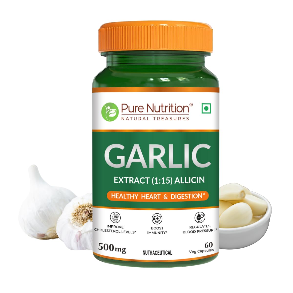 Pure Nutrition Garlic Extract Capsules - 500mg – 60 Veg Capsules