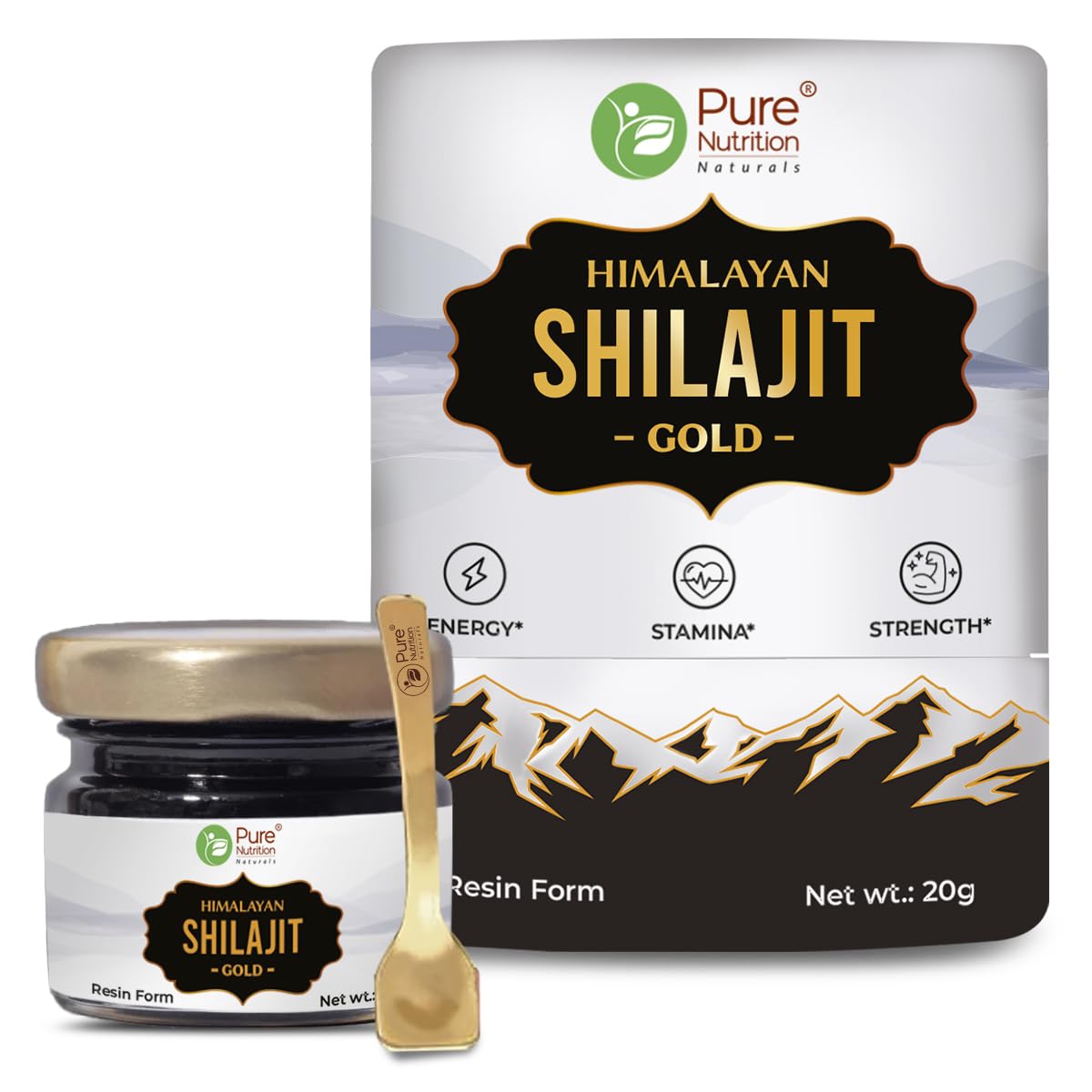 Pure Nutrition Shilajit Gold Resin with Ashwagandha & Natural Ayurvedic Ingredients | Supports Energy, Stamina & Well-Being - 20g