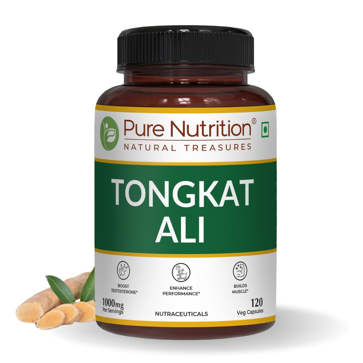 Pure Nutrition Organic Tongkat Ali Capsules - 1000mg - 120 Veg Capsules - Supports Male Wellness | Boosts Energy, Immunity & Stamina | Enhances Stress Tolerance | Natural Herbal Supplement | Gluten-Free
