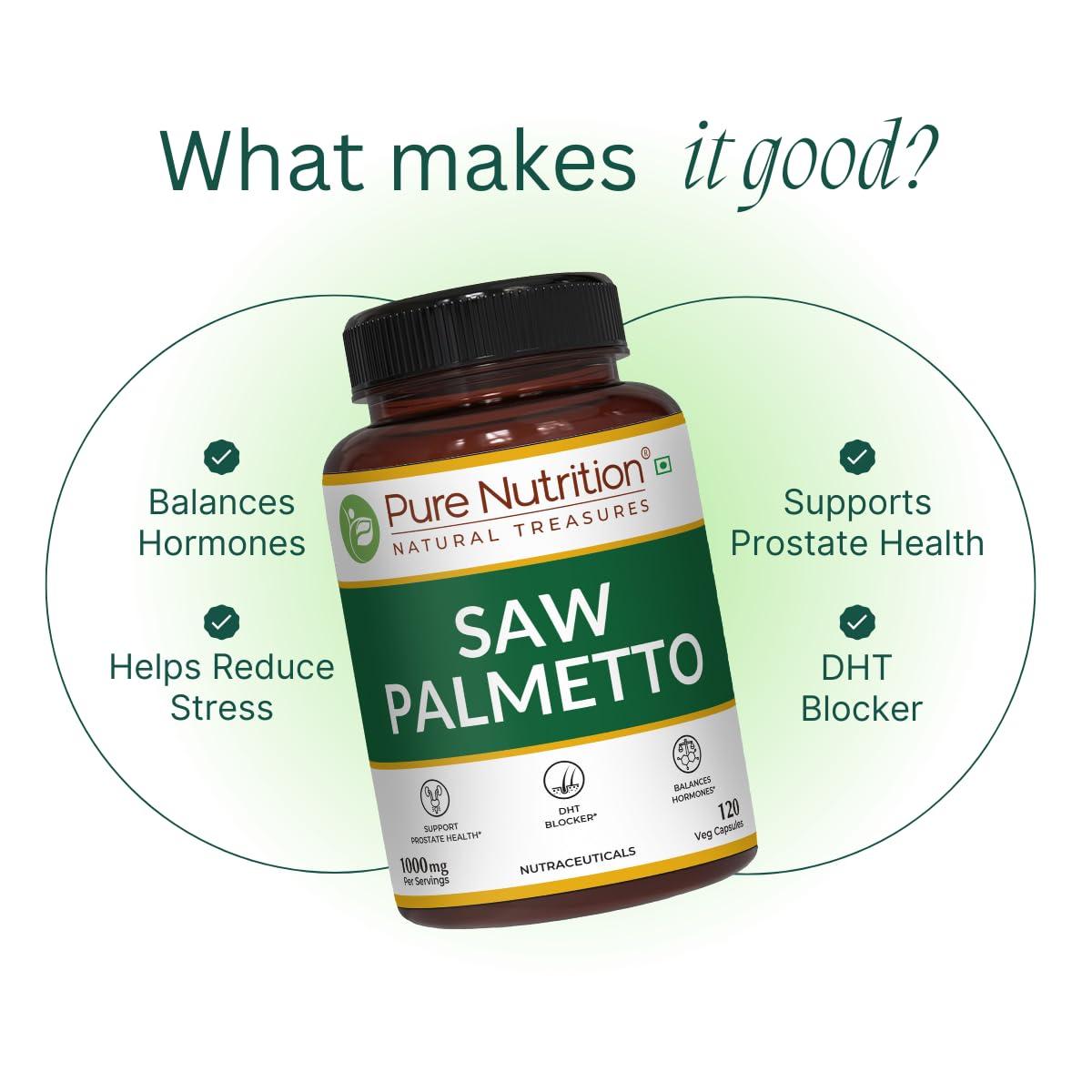 Pure Nutrition Saw Palmetto Capsules 1000mg Extract | 120 Vegan Capsules | Supports Prostate Health | Boosts Urinary Function | Natural Herbal Supplement