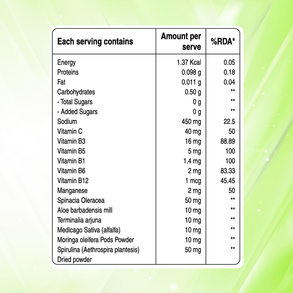 Pure Nutrition Super Greens 500mg Effervescent Tablet Lime - 20 Tablets