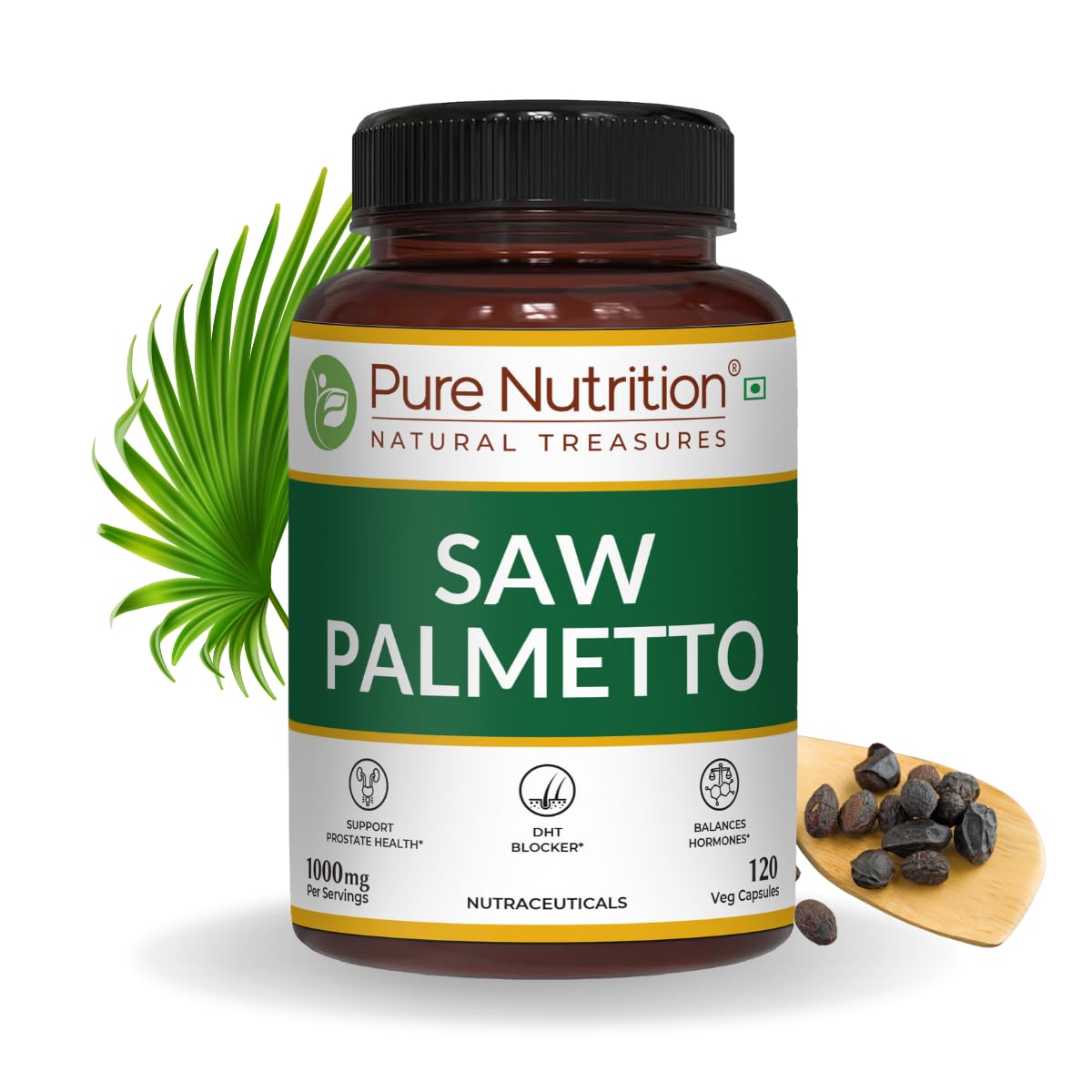 Pure Nutrition Saw Palmetto Capsules 1000mg Extract | 120 Vegan Capsules | Supports Prostate Health | Boosts Urinary Function | Natural Herbal Supplement