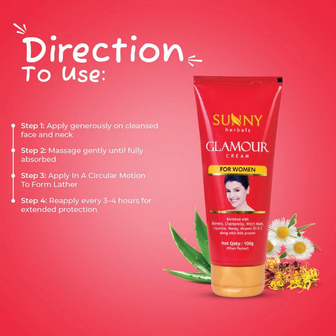 Sunny Herbals Glamour Cream for Smooth & Supple Skin | For Women - 100gm