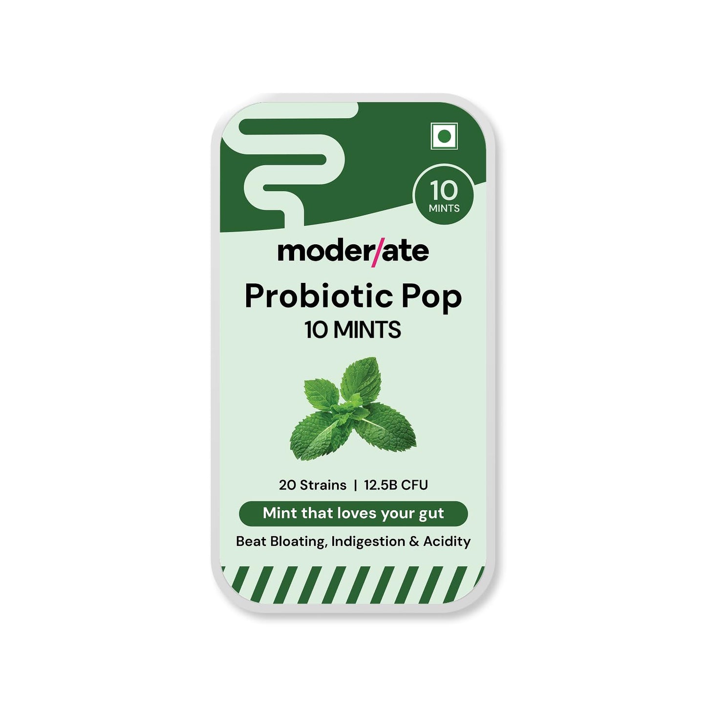 Moderate Probiotic Pop Mints with 20 Good Bugs & Strains | Sugar-Free Daily Probiotic for Bloating, Acidity, Indigestion & Gut Health