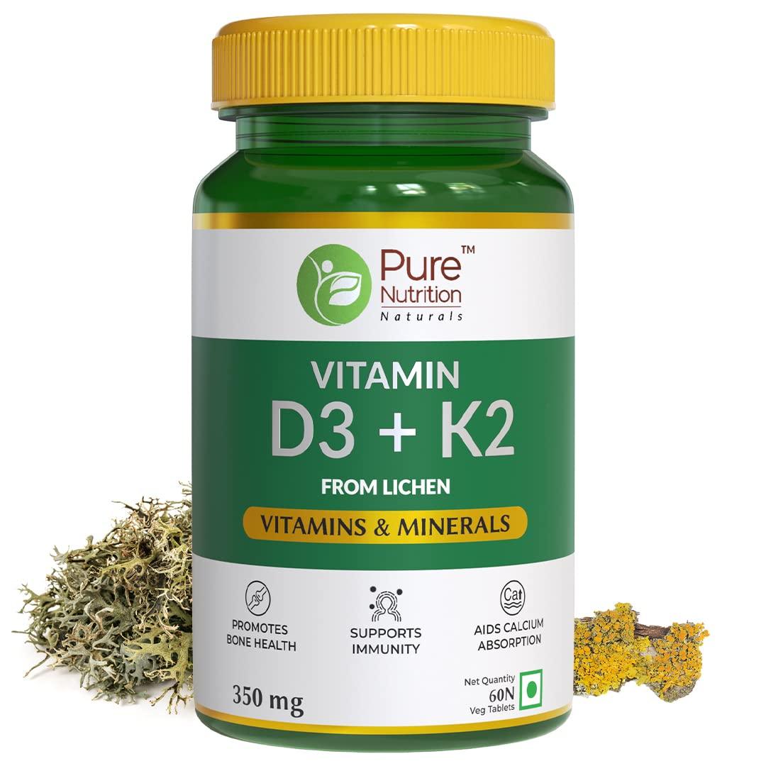 Pure Nutrition Vitamin D3 + K2 Tablets - Daily Wellness Supplement For Strong Bones, Immunity, Joint & Heart Health For Men & Women