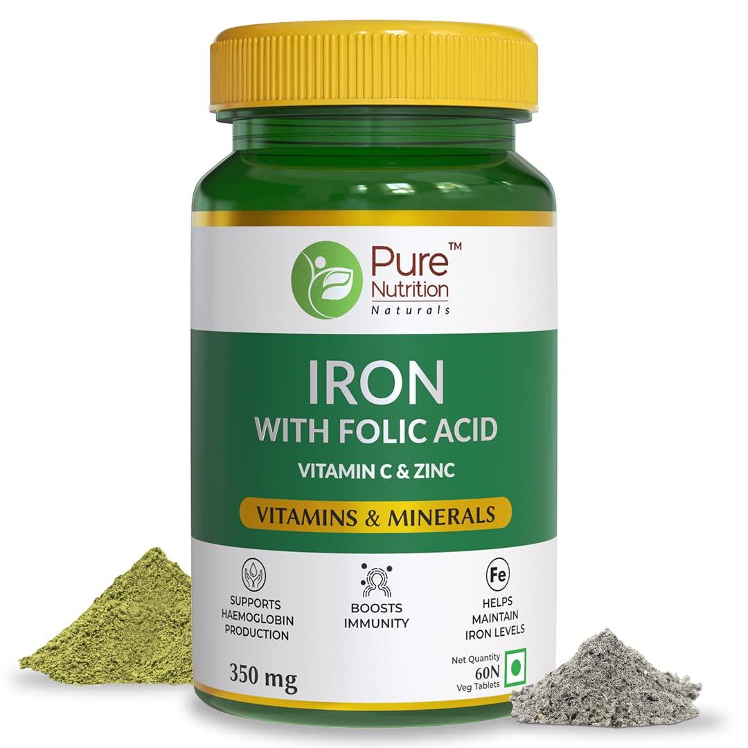 Pure Nutrition Iron with Folic Acid Veg Tablet with Vitamin C & Zinc | For Haemoglobin Production