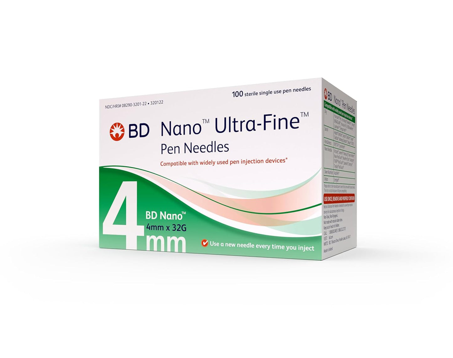 BD Ultra Fine 4mm Nano Pen Needle - 32G | Ultra-Thin Wall Technology, Reduces Intramuscular Injection Risk, and Enhances Patient Comfort - Pack of 50
