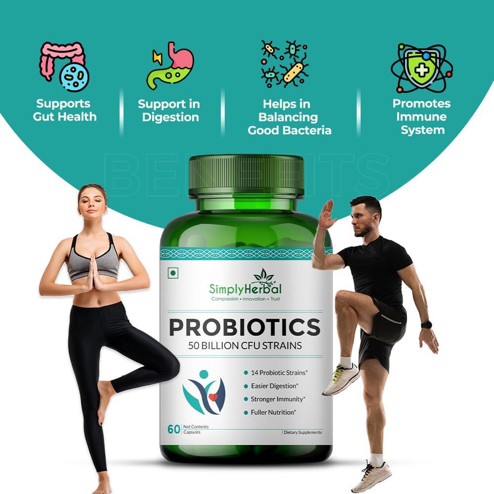 Simply Herbal Probiotics 50 Billion CFU Strains Capsules for Men & Women - 60 Capsules