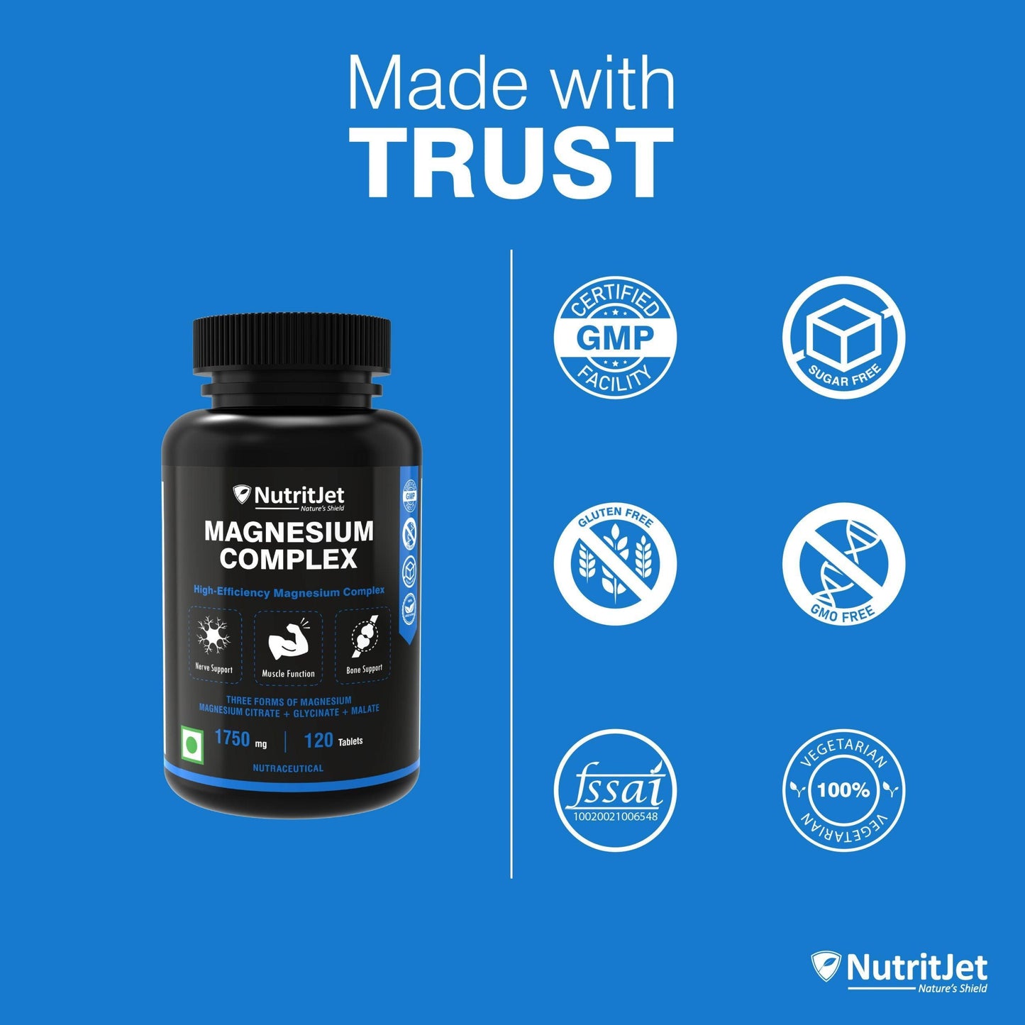 NutritJet Magnesium Complex 1750mg Veg Tablet - 120 Tablets