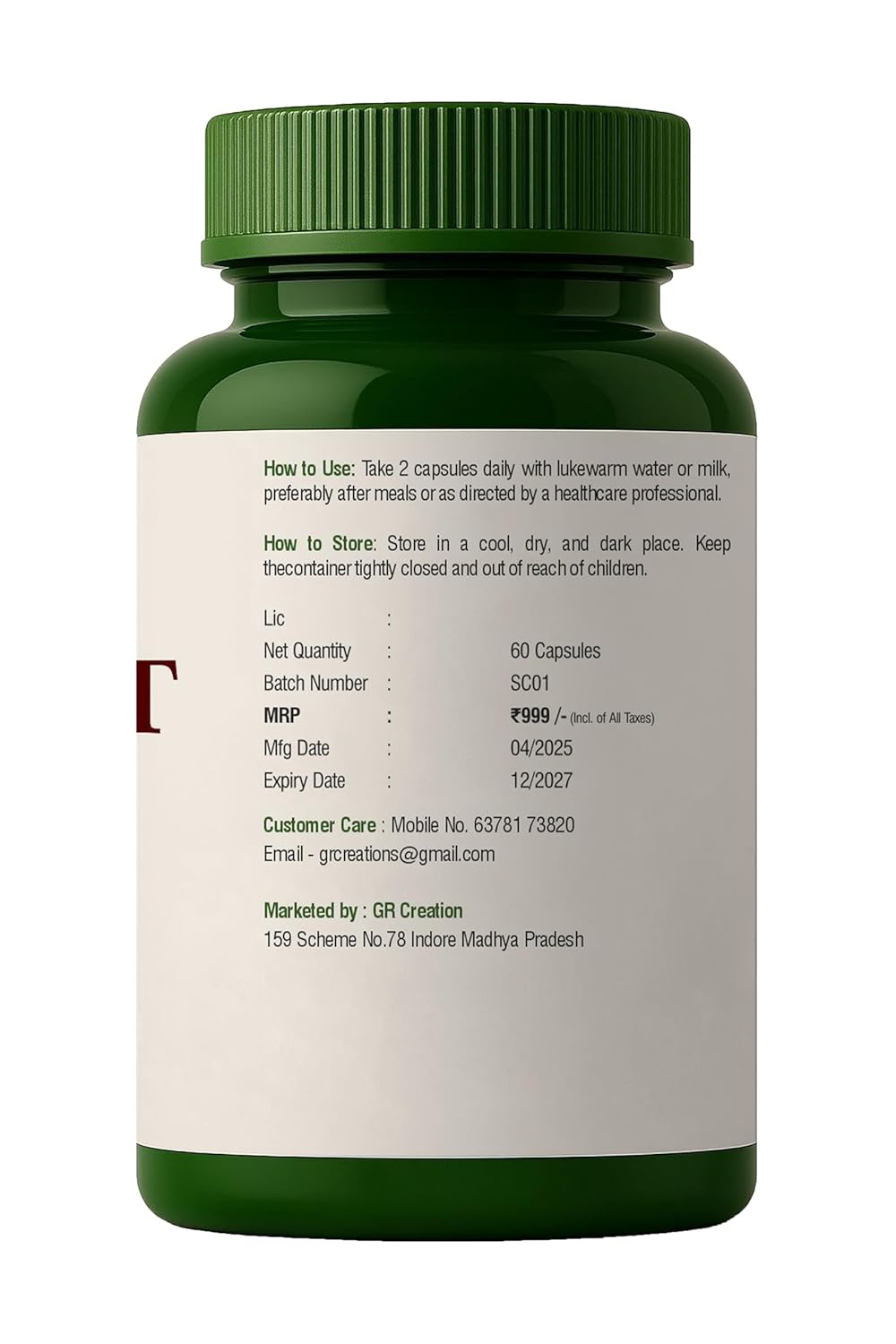 Vital Leaf Shilajit Plus Capsules – Ayurvedic Blend with Shilajit, Ashwagandha, Safed Musli & Gokshura – 60 Plant-Based Capsules – Natural Herbal Supplement