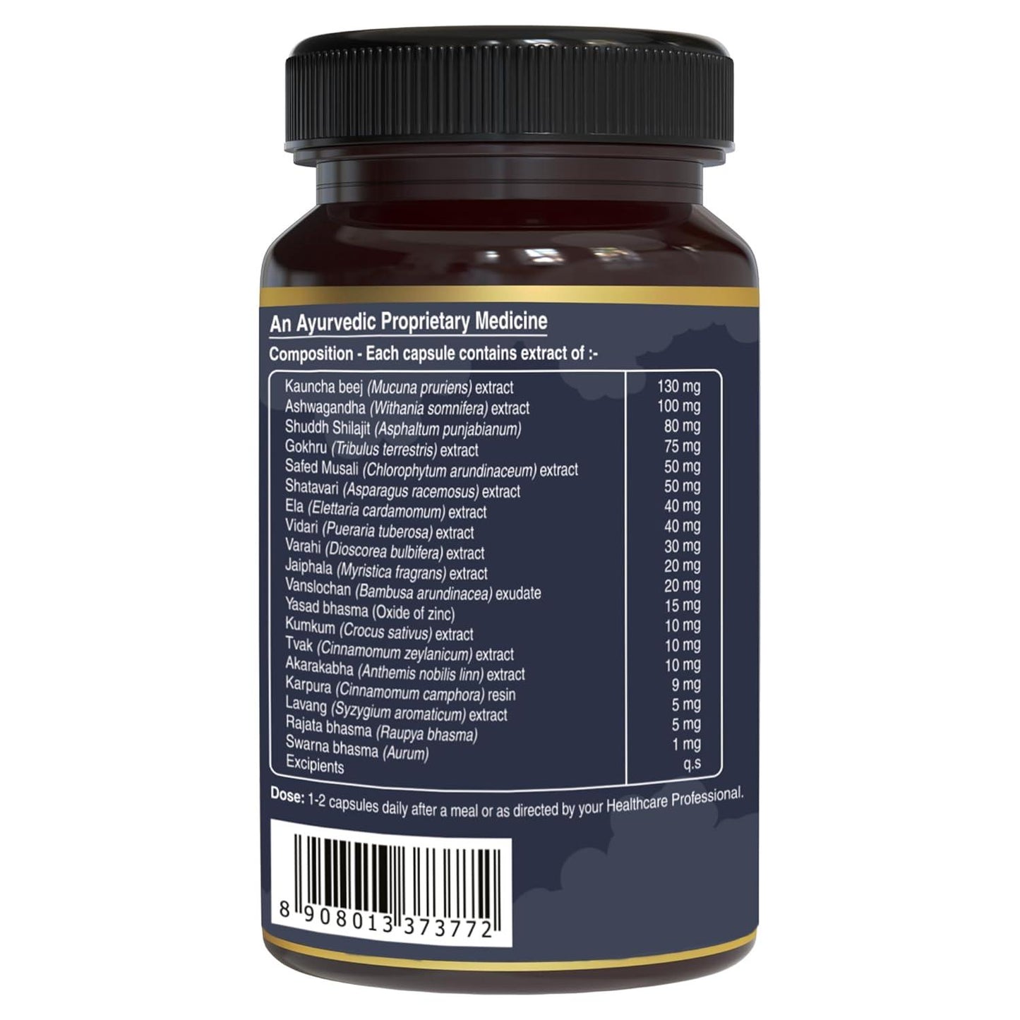 Pure Nutrition Shilajit Triple Gold Veg Capsule - 30 Capsules - With Kaunch Beej, Ashwagandha, Safed Musli, Gokhru & Shatavari For Energy, Strength, Stamina & Performance,Premium Ayurvedic Supplement For Men