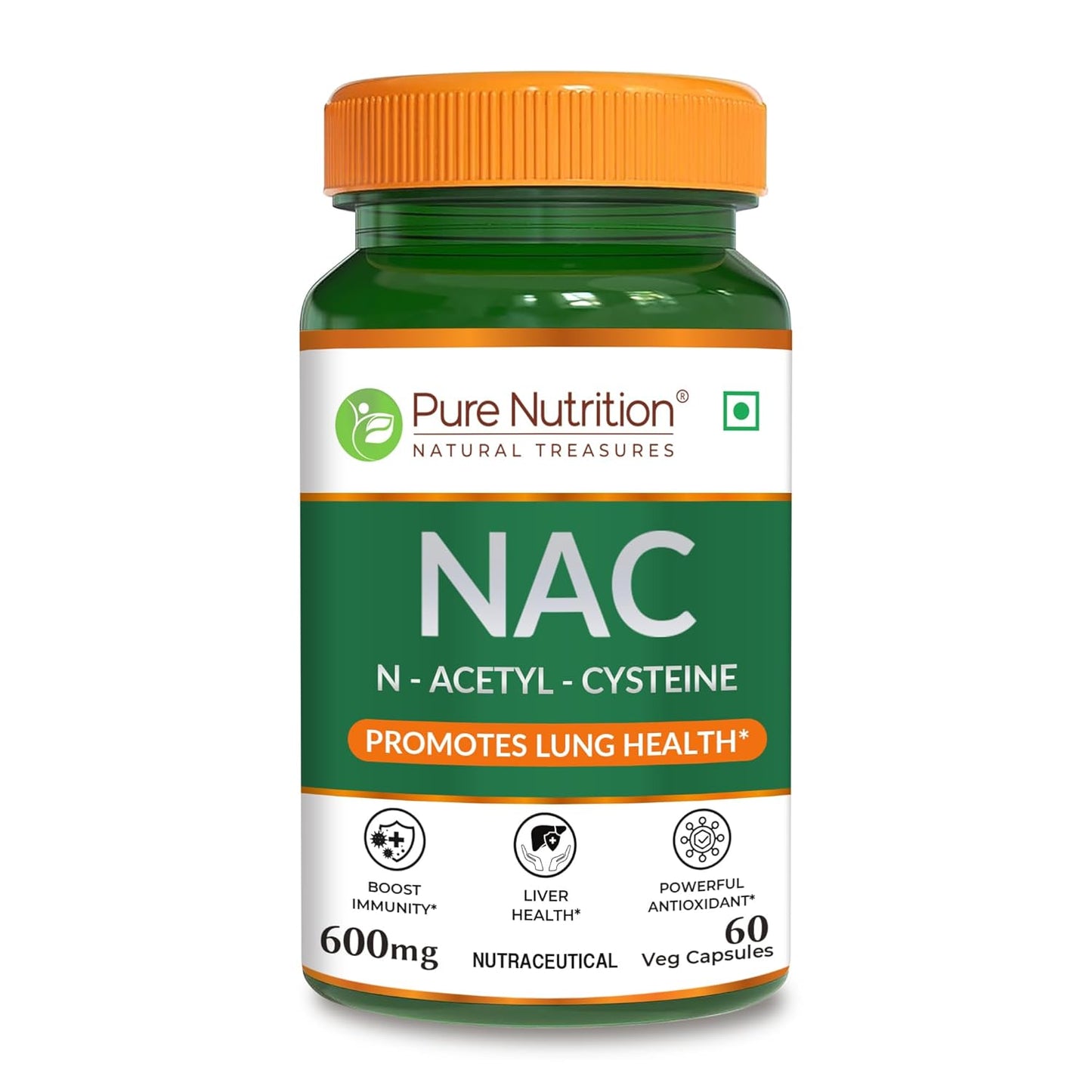 Pure Nutrition NAC (N-Acetyl L-Cysteine) Capsules - 600mg for Immunity, Lung & Respiratory Health | Enhances Liver Detox, Reduces Oxidative Stress, Boosts Cellular Health for Men & Women - 60 Veg Capsules