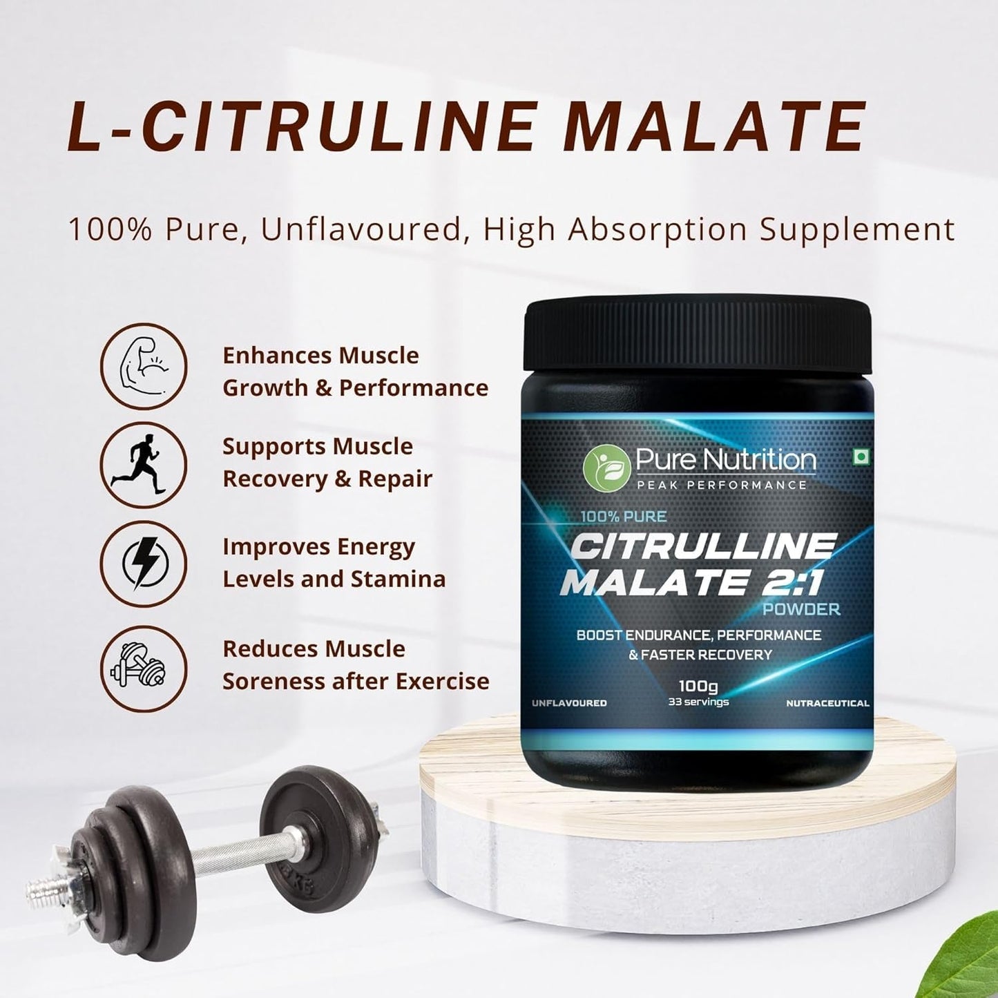 Pure Nutrition L-Citrulline Malate 2:1 Powder | 100% Pure & Unflavoured | Boosts Stamina, Enhances Performance, Speeds Muscle Recovery & Reduces Fatigue | Ideal Pre-Workout for Men & Women