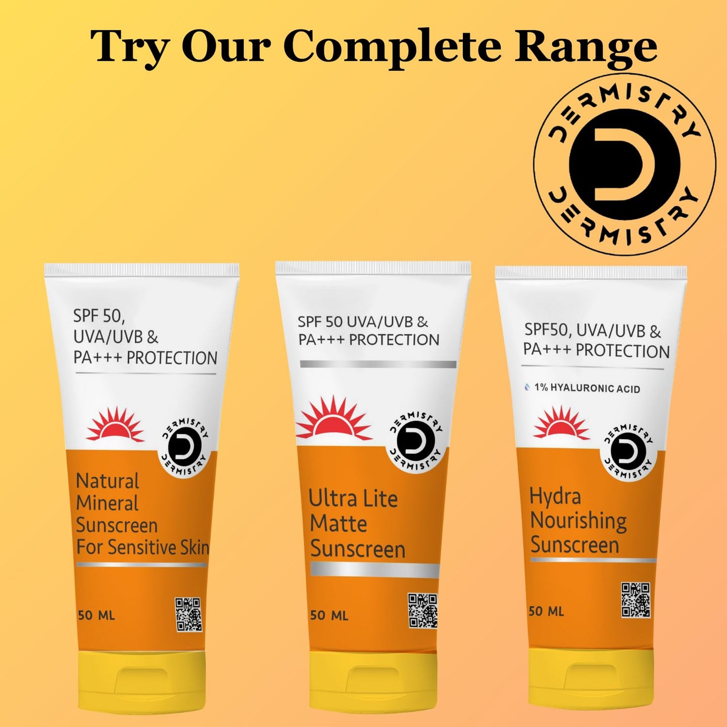 Dermistry Hydra Nourishing Sunscreen SPF-50 UVA/UVB and PA+++ Protection 1% Hyaluronic Acid Sunscreen SPF-50 Aqua Gel for Dry Skin