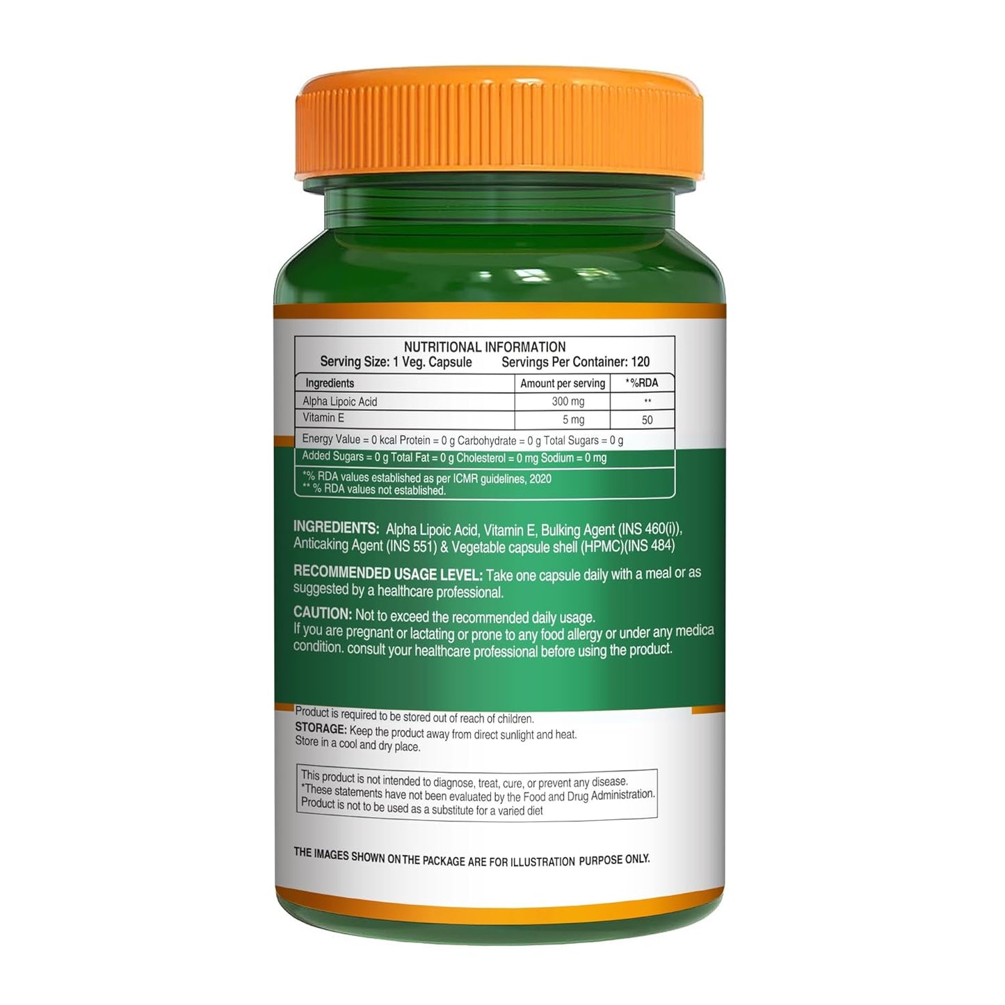 Pure Nutrition Alpha Lipoic Acid (ALA) Capsules 300mg - 120 Veg Capsules with Vitamin E | Powerful Antioxidant for Nerve & Heart Health | Supports Healthy Blood Sugar, Energy Metabolism & Cellular Protection