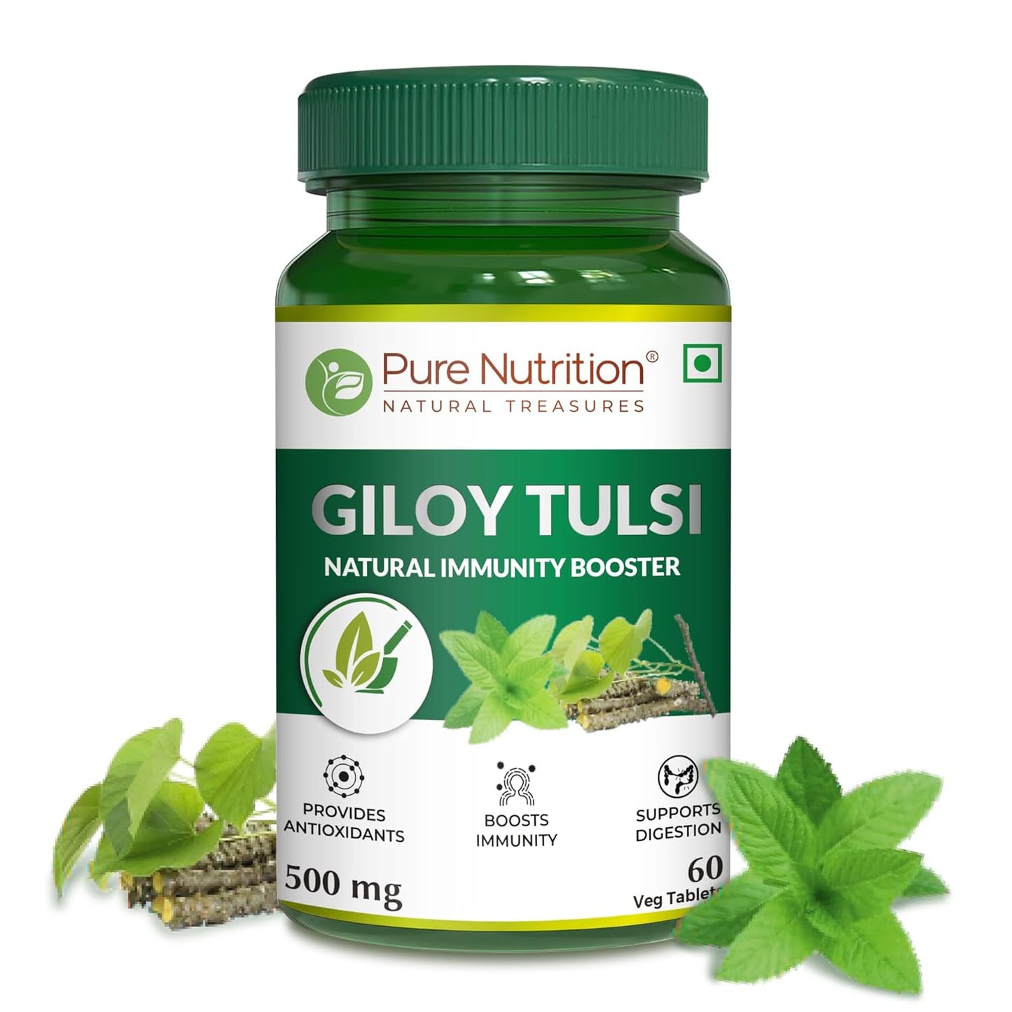 Pure Nutrition Giloy Tulsi Ghan Vati – Ayurvedic Supplement – 60 Tablets