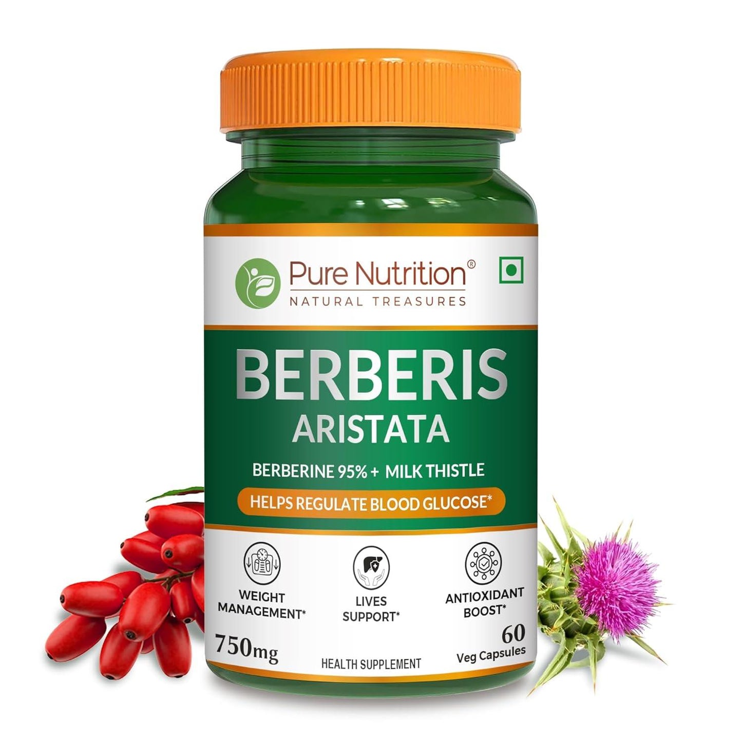 Pure Nutrition Berberis Aristata Capsules Supplement - 60 Veg Capsules