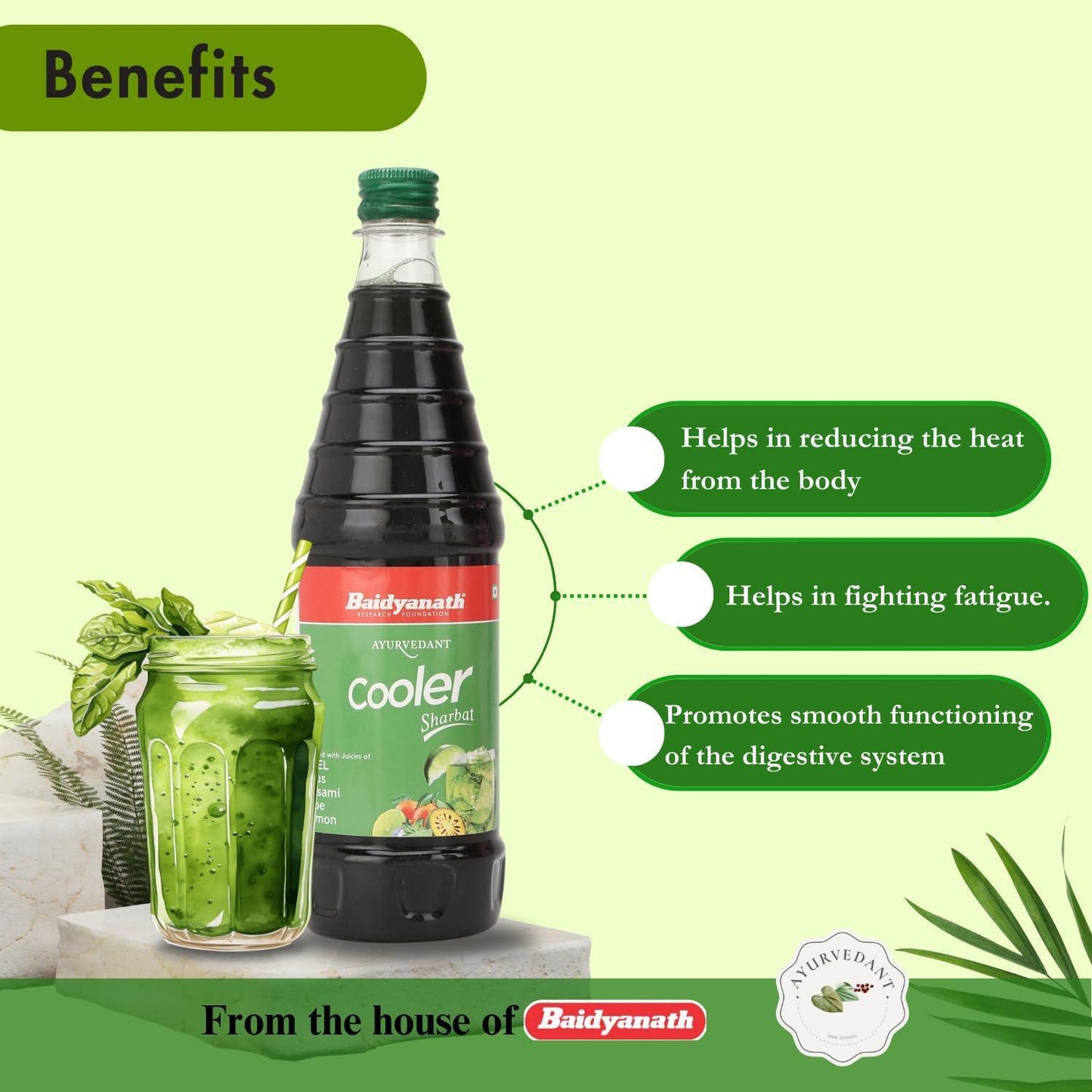Baidyanath Ayurvedant Pure & Natural Cooler Sharbat - 750 ML