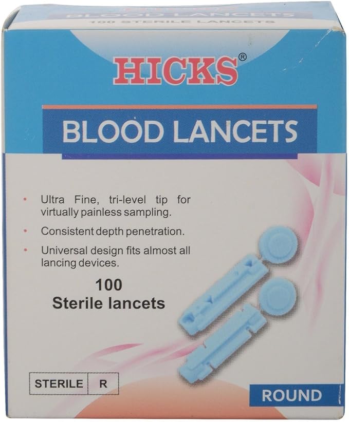 Hicks Round Blood Sterile Lancets (Only Lancets) | Diabetes Monitoring Devices - 100 Lancets