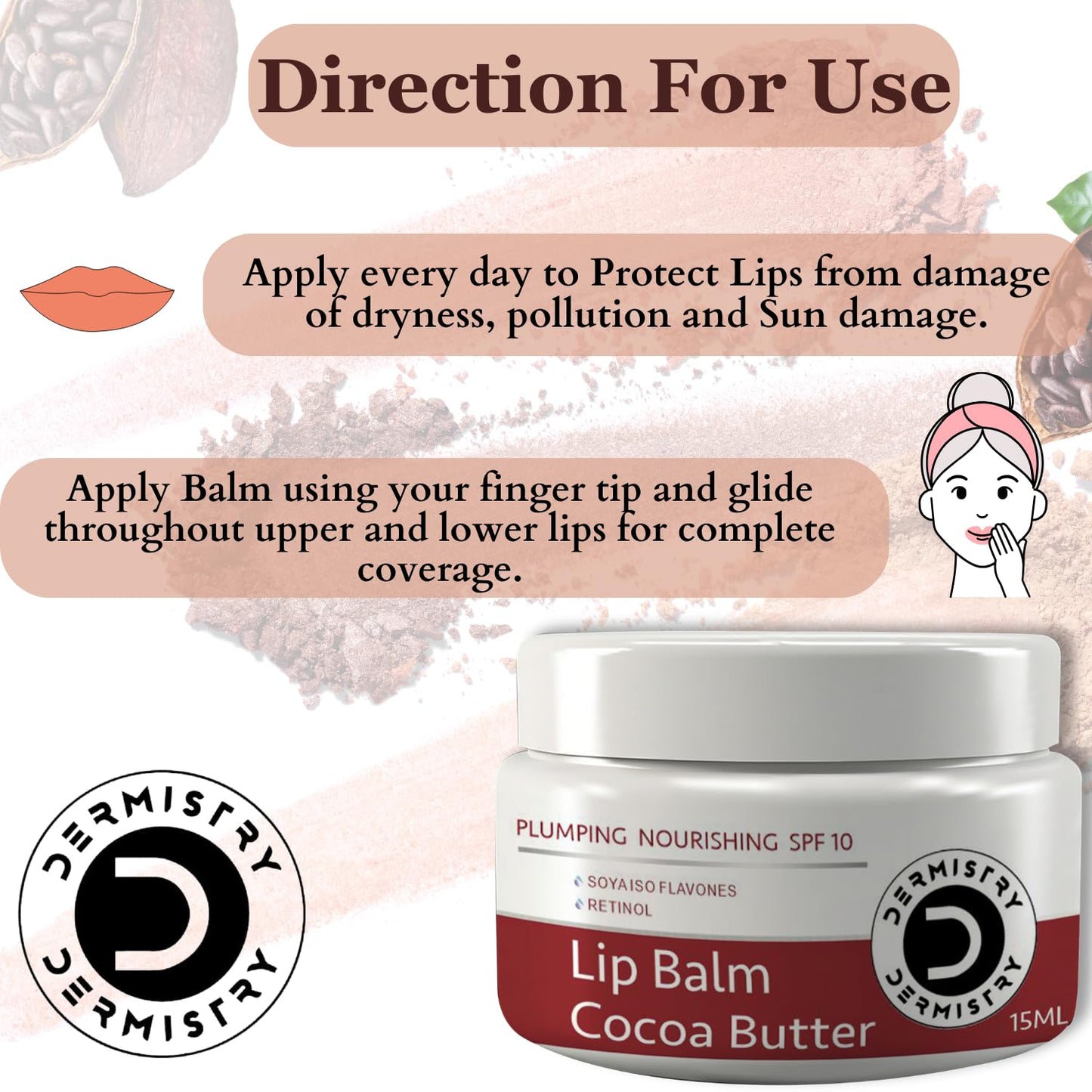 Dermistry Balm Lip Balm for Plumping Nourishing Lightening Cocoa Butter - 15ml