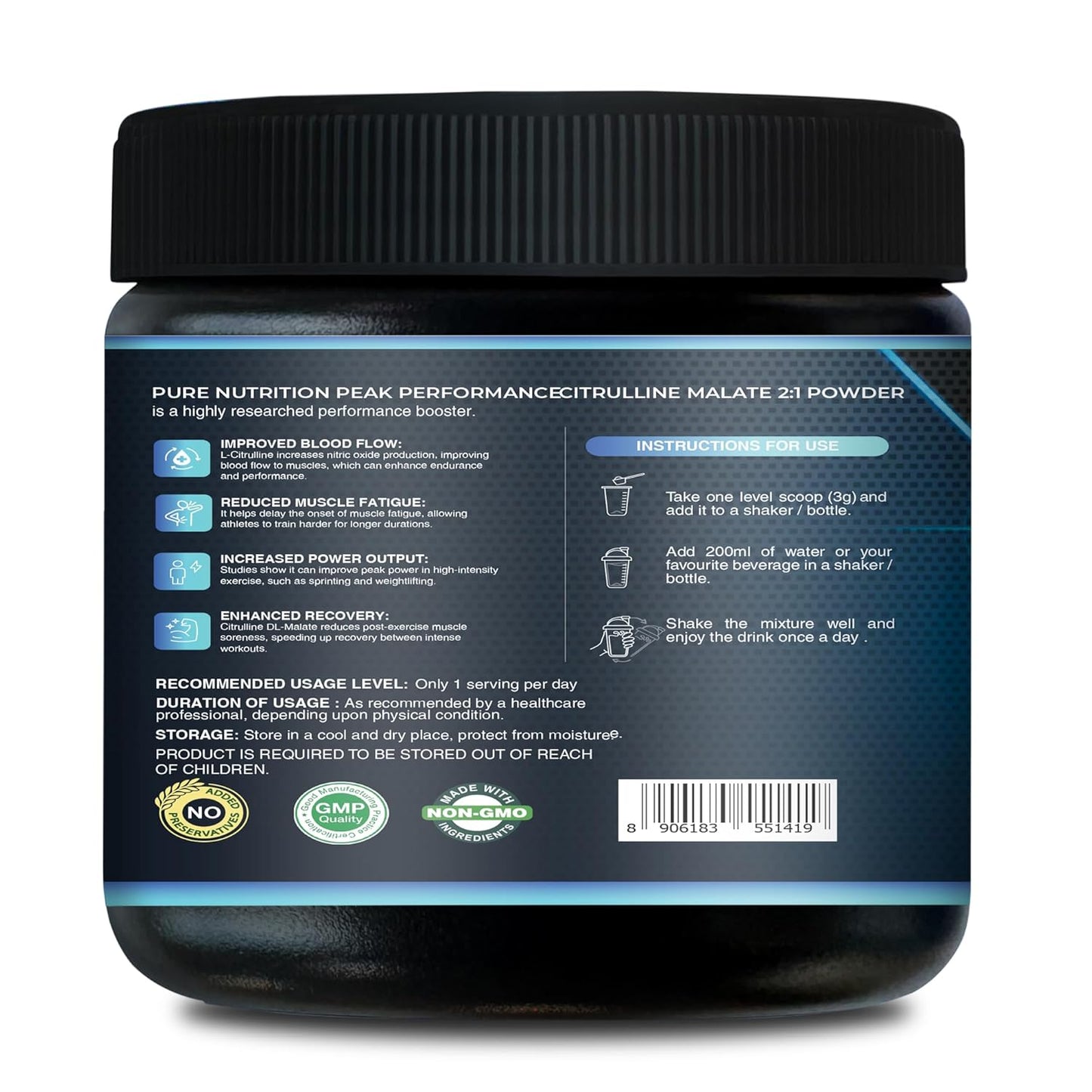 Pure Nutrition L-Citrulline Malate 2:1 Powder | 100% Pure & Unflavoured | Boosts Stamina, Enhances Performance, Speeds Muscle Recovery & Reduces Fatigue | Ideal Pre-Workout for Men & Women