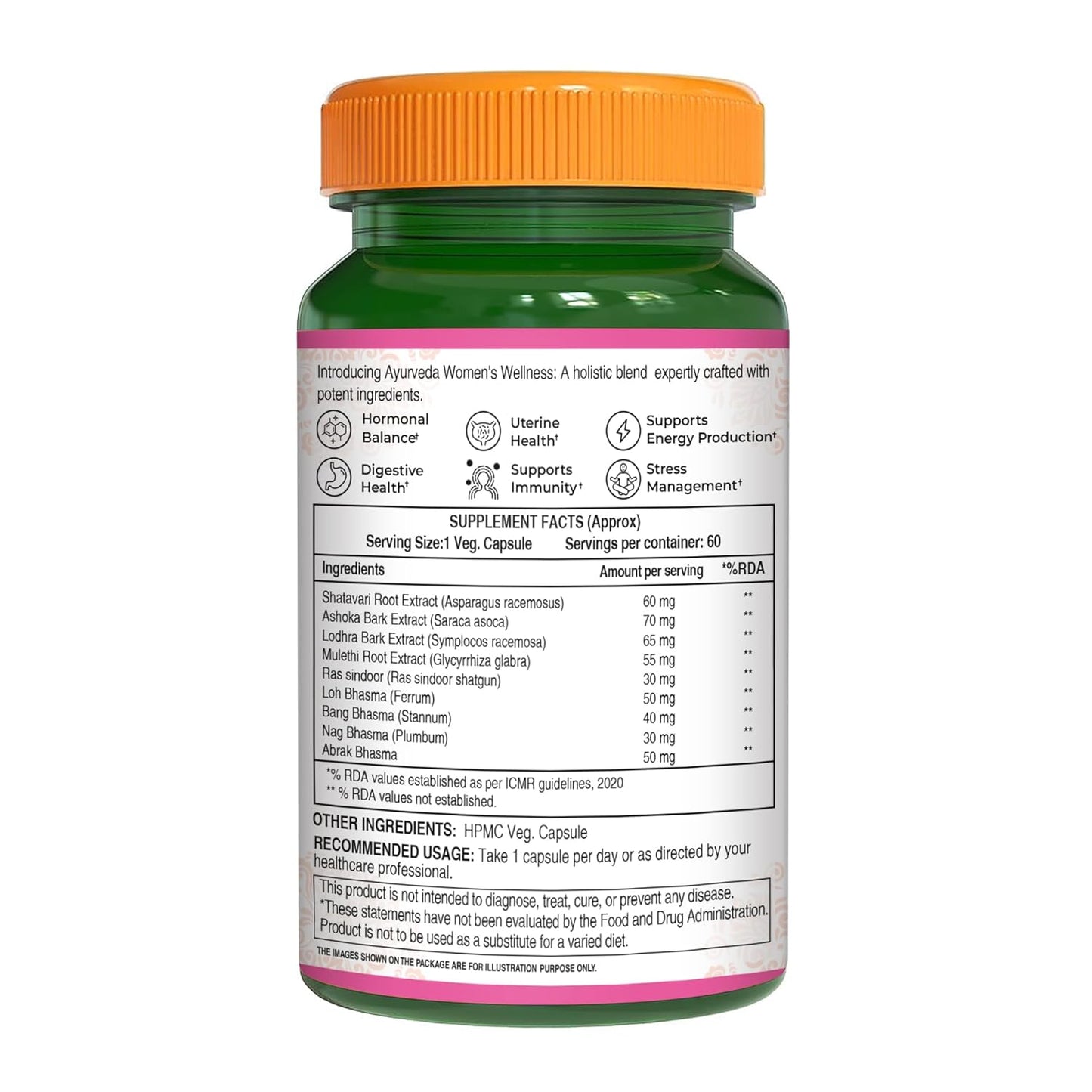 Pure Nutrition Women's Total Wellness Capsules  | Supports Stress Management, Digestive Health, Enhanced Energy, Hormonal Balance, & Improved Immunity & Metabolism | 60 Veg Capsules