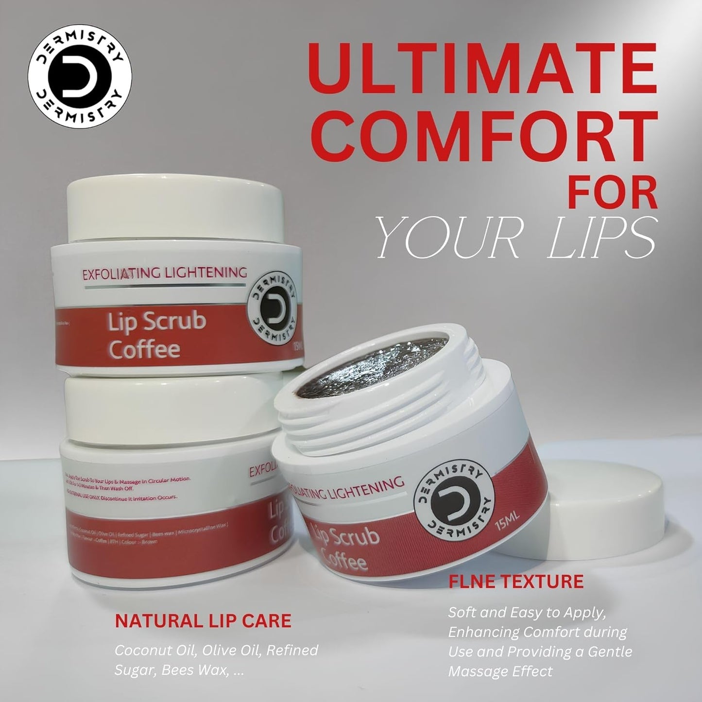 Dermistry Coffee Lip Scrub for Pigmentation Lightening Dark Lips - 15ml