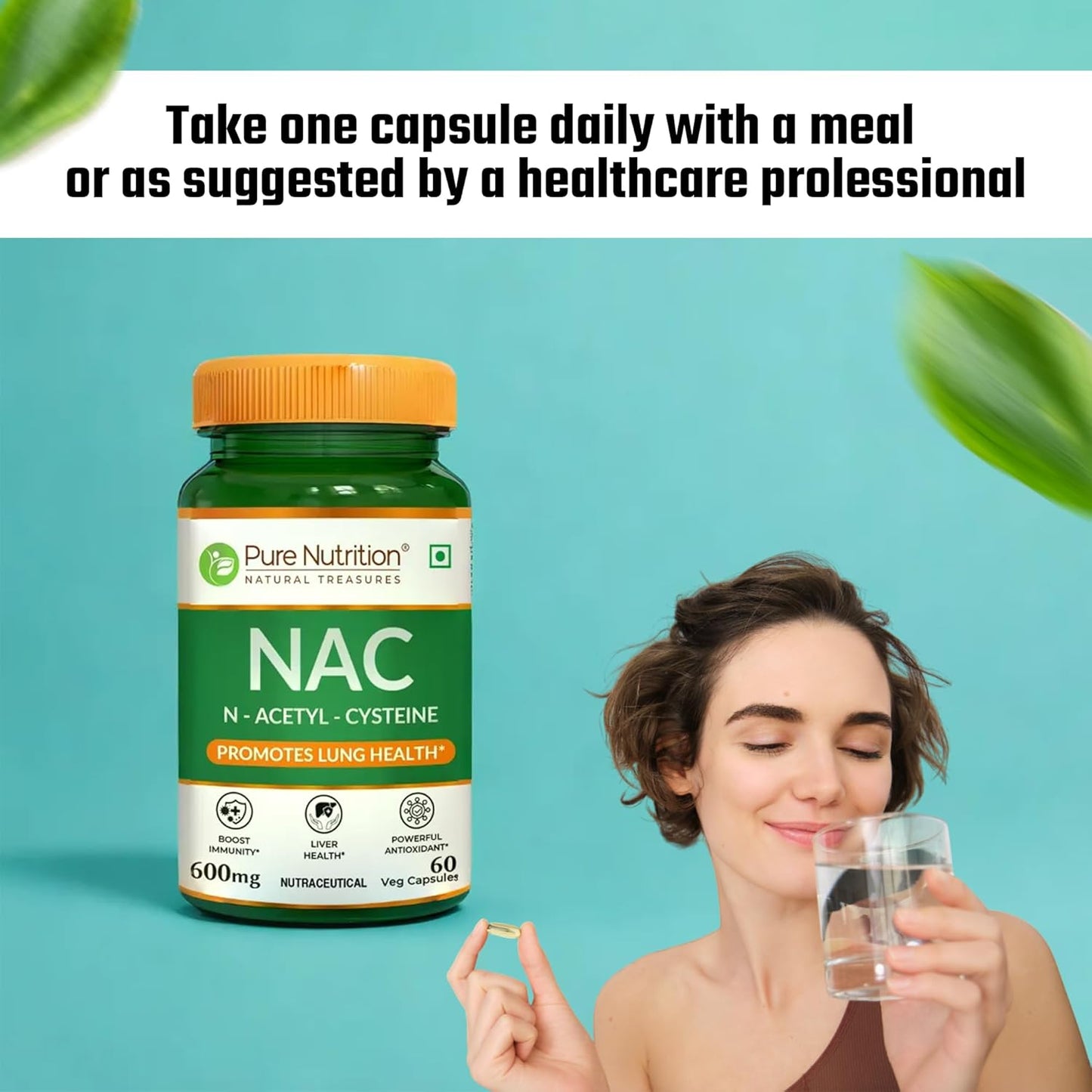 Pure Nutrition NAC (N-Acetyl L-Cysteine) Capsules - 600mg for Immunity, Lung & Respiratory Health | Enhances Liver Detox, Reduces Oxidative Stress, Boosts Cellular Health for Men & Women - 60 Veg Capsules