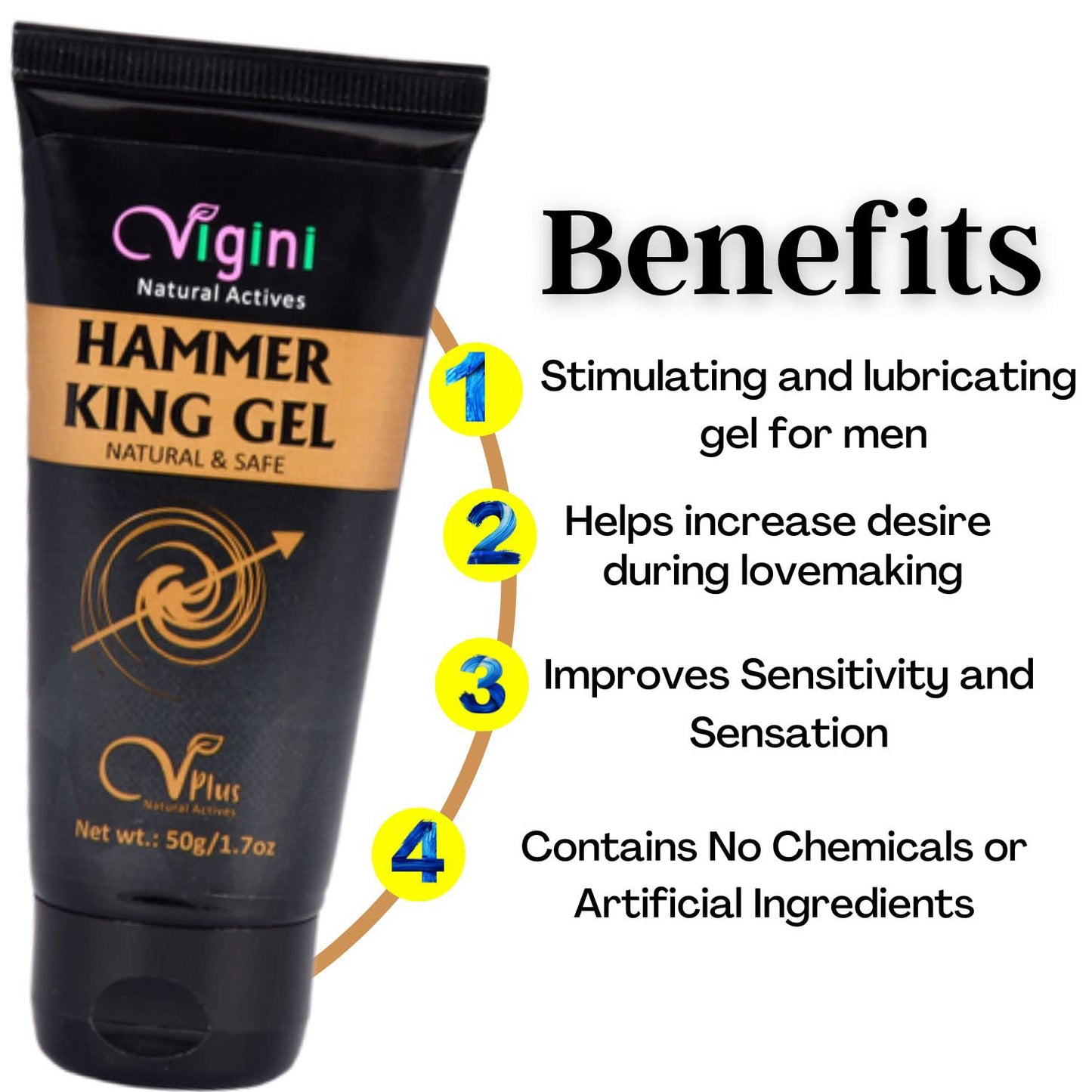 Vigini Natural Actives Hammer King Gel - Lubricant Lube For Men - 50ml
