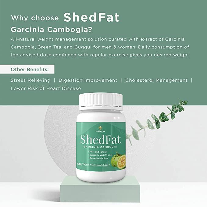 Indiherbs Wellness SHEDFAT Capsules,Pre Workout Supplement for Weight Loss,Garcia Cambogia,Green Tea & Guggul,100% Natural & Herbal Capsules