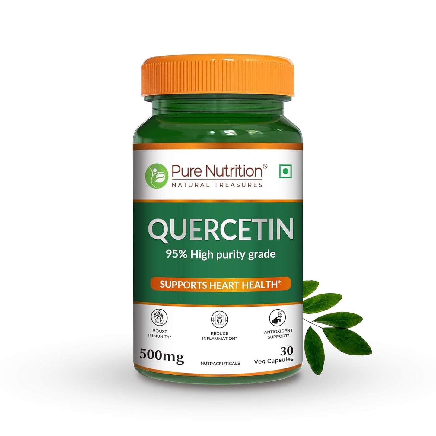 Pure Nutrition Quercetin Capsules 500mg - High Purity 95% Extract | Supports Immunity, Reduces Inflammation, Boosts Antioxidant Defenses & Promotes Heart Health | Helps Respiratory Health & Seasonal Allergy Relief - 30 Veg Capsules