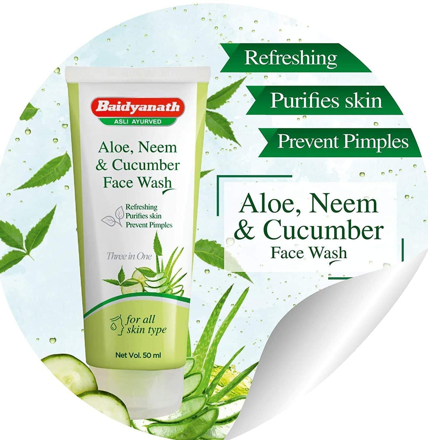 Baidyanath (Jhansi) Aloe, Neem & Cucumber Face Wash - 100 Ml