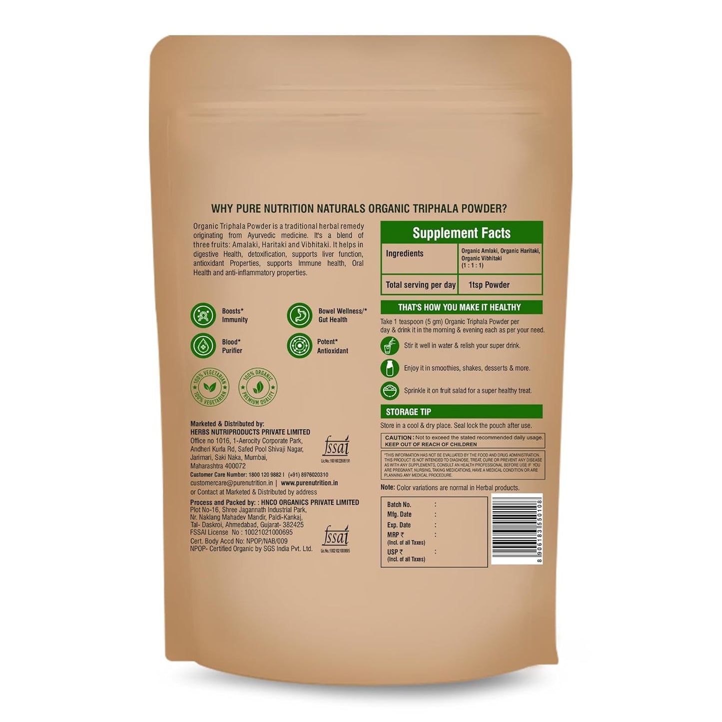 Pure Nutrition Organic Triphala Powder - 227g | 100% Pure and Natural | Supports Digestion, Detoxification, and Overall Wellness