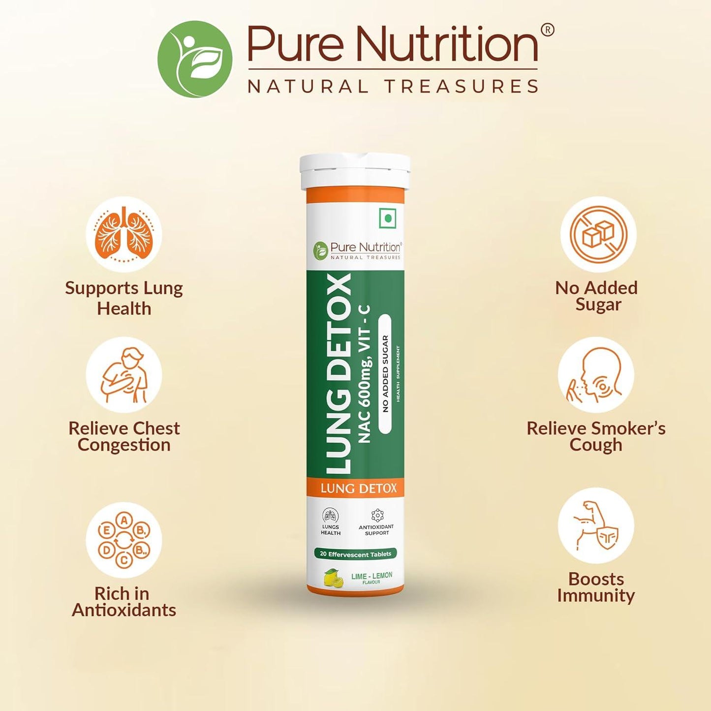 Pure Nutrition Lung Detox Effervescent Tablets (Lemon Flavor) - 20 Tablets