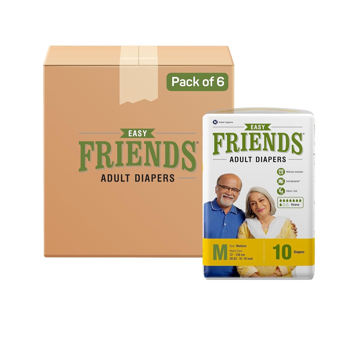 Friends Easy Adult Diaper Medium - 10 Diaper - Pack of 6