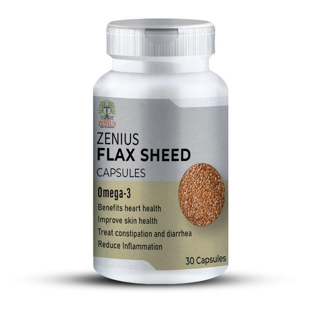 Zenius Flax Sheed Capsules - for Omega 3, Stress Relief, and Immunity - 30 Capsules