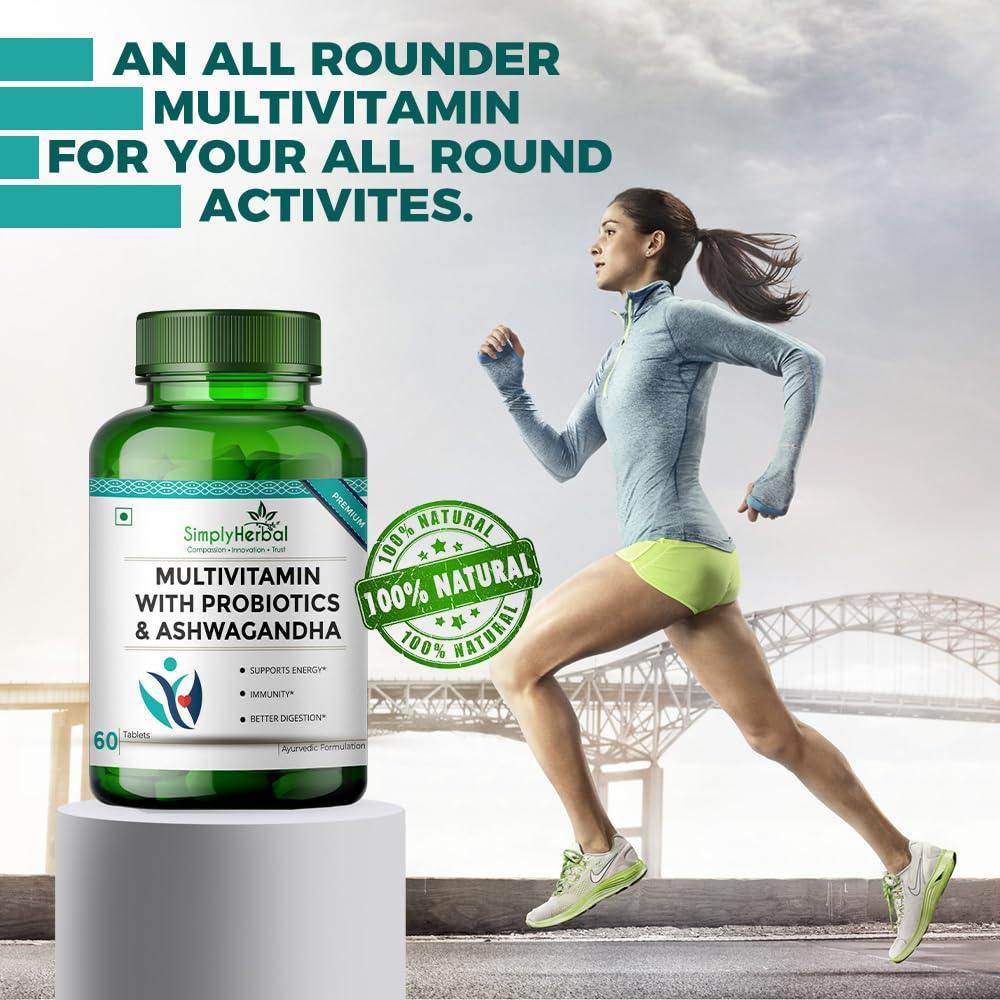 Simply Herbal Multivitamin With Probiotics & Ashwagandha Tablets - 60 Veg Tablets