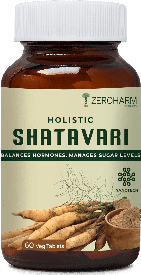 ZEROHARM Holistic Shatavari - Supports Lactation (Breast Milk), Hormonal Balance, Reproductive Health, Immunity & Stress Relief - Ayurvedic Wellness for Women - Nano Formulated 60 Veg Tablets
