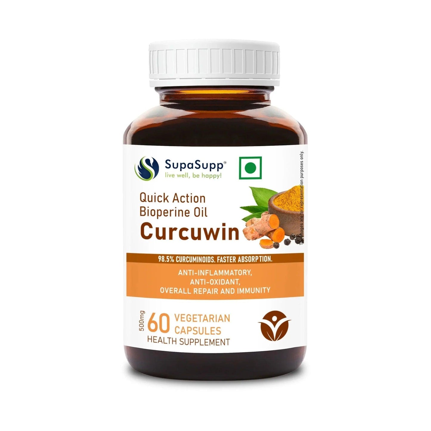 Sri Sri SupaSupp Quick Action Bioperine Oil Curcuwin Capsules | 60 Veg Cap, 500mg