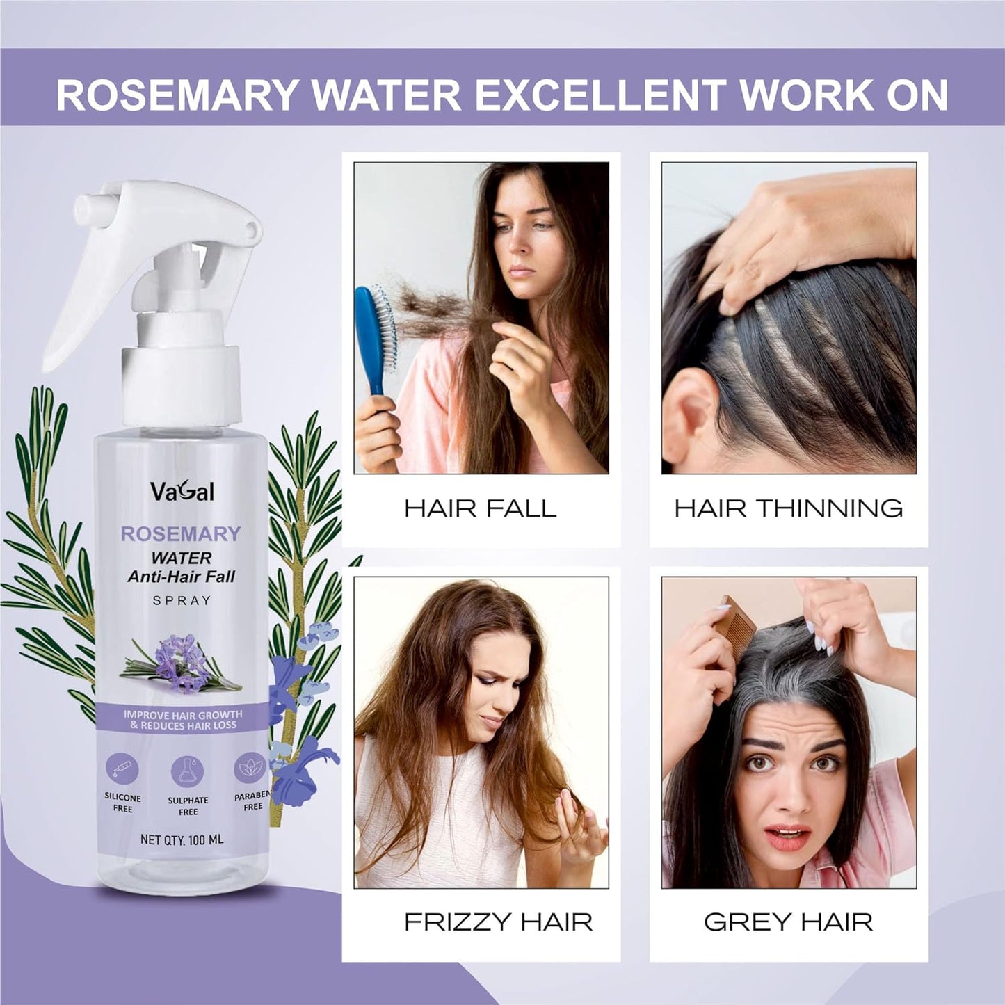Vagal Rosemary water for hair growth | Rosemary Water | Hair Spray For Regrowth | Rosemary Water for Hair Growth, Mist Spray Steam Distilled Pure and Natural, (100 ml, Pack of 1)
