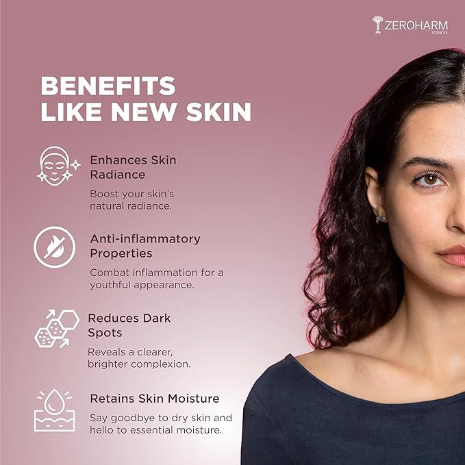ZEROHARM Skin Radiance Supplement With L-Glutathione, Acerola Cherry Extract (Vitamin C), Vitamin B7(Biotin) & E - Helps Reduce Dark Spots, Brightens & Hydrates Skin for Men & Women - 60 Tablets