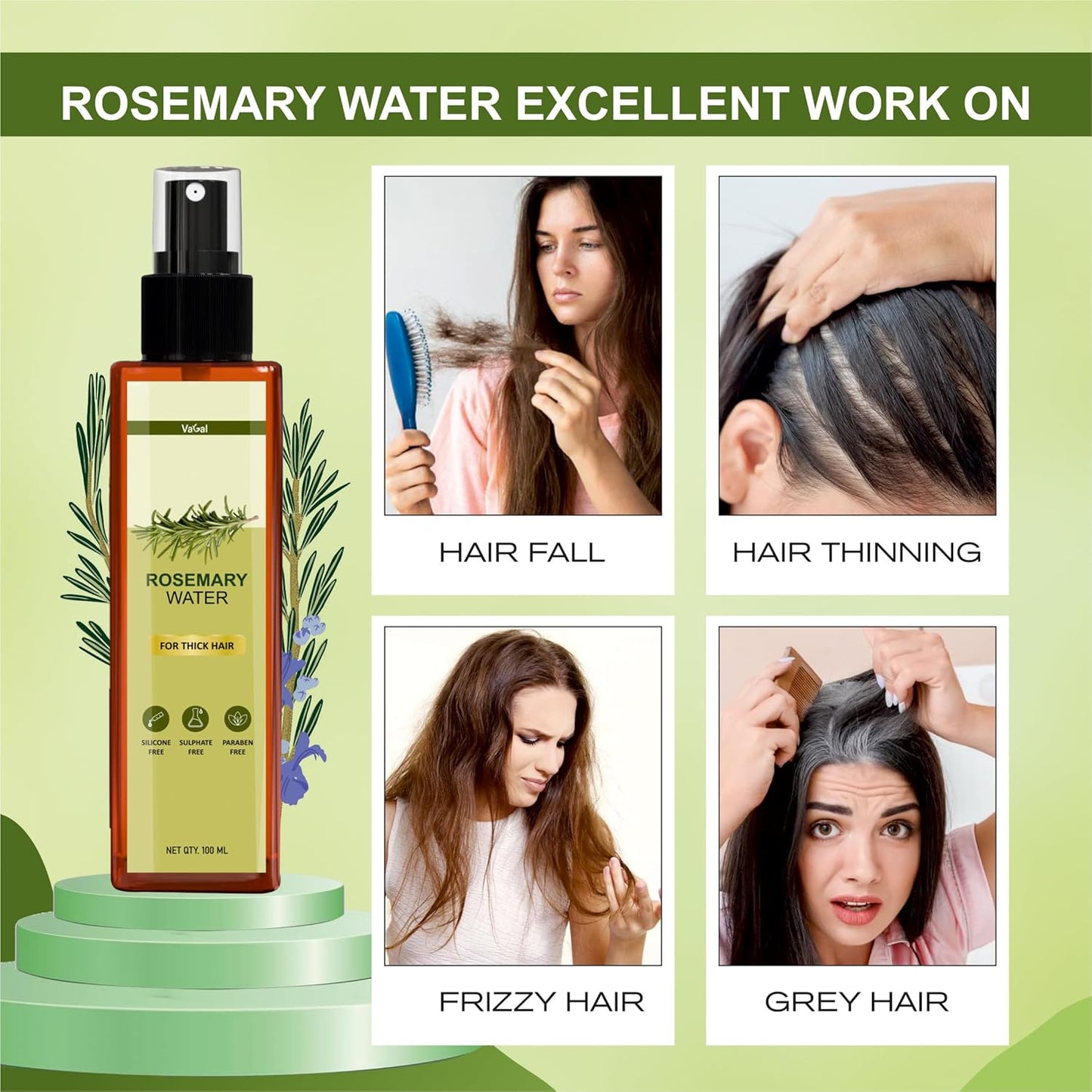 Vagal Rosemary Water For Hair Growth | Pure for Hair | Hair Spray For Regrowth | For Hair Growth, Mist Spray Steam Distilled Pure and Natural, 100 ml