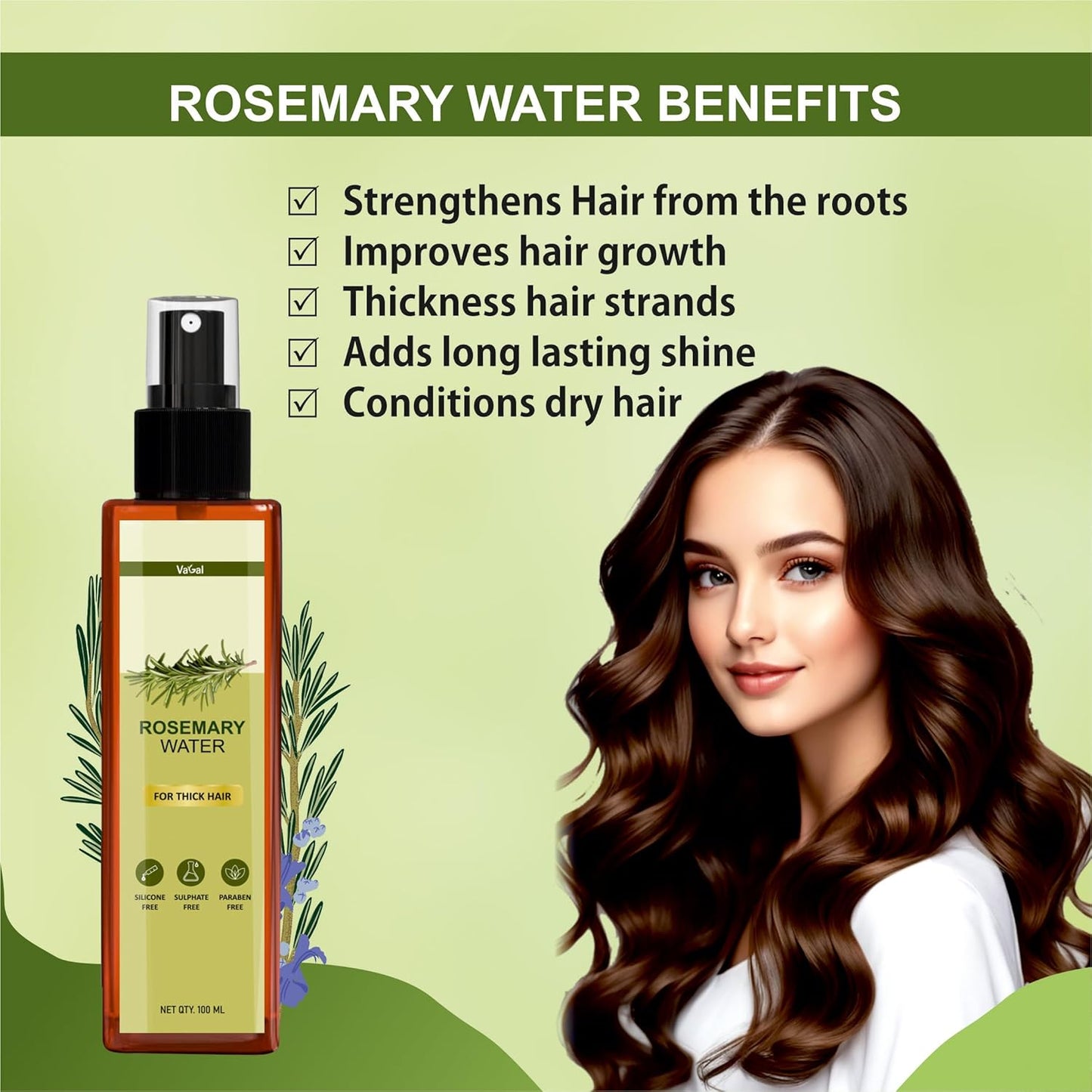 Vagal Rosemary Water For Hair Growth | Pure for Hair | Hair Spray For Regrowth | For Hair Growth, Mist Spray Steam Distilled Pure and Natural, 100 ml