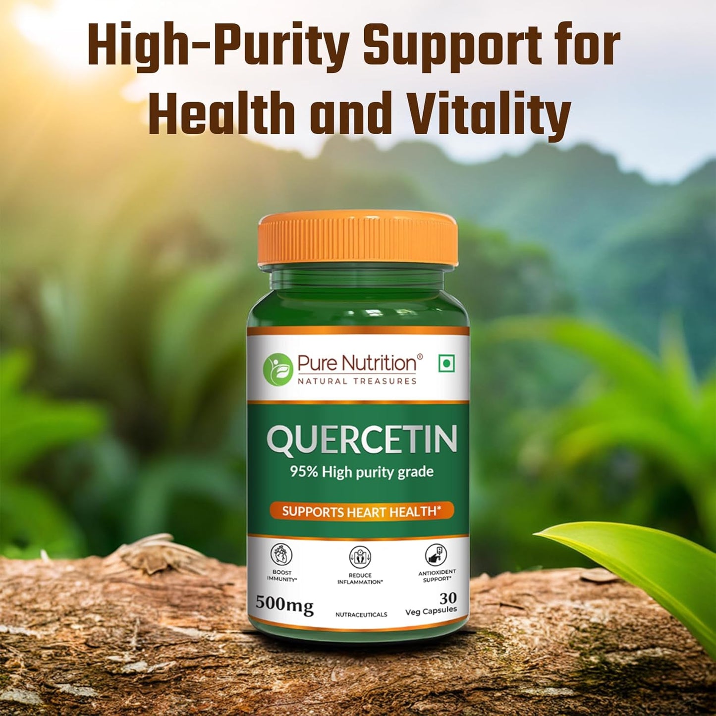Pure Nutrition Quercetin Capsules 500mg - High Purity 95% Extract | Supports Immunity, Reduces Inflammation, Boosts Antioxidant Defenses & Promotes Heart Health | Helps Respiratory Health & Seasonal Allergy Relief - 30 Veg Capsules