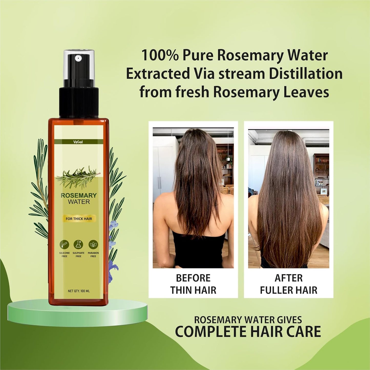 Vagal Rosemary Water For Hair Growth | Pure for Hair | Hair Spray For Regrowth | For Hair Growth, Mist Spray Steam Distilled Pure and Natural, 100 ml
