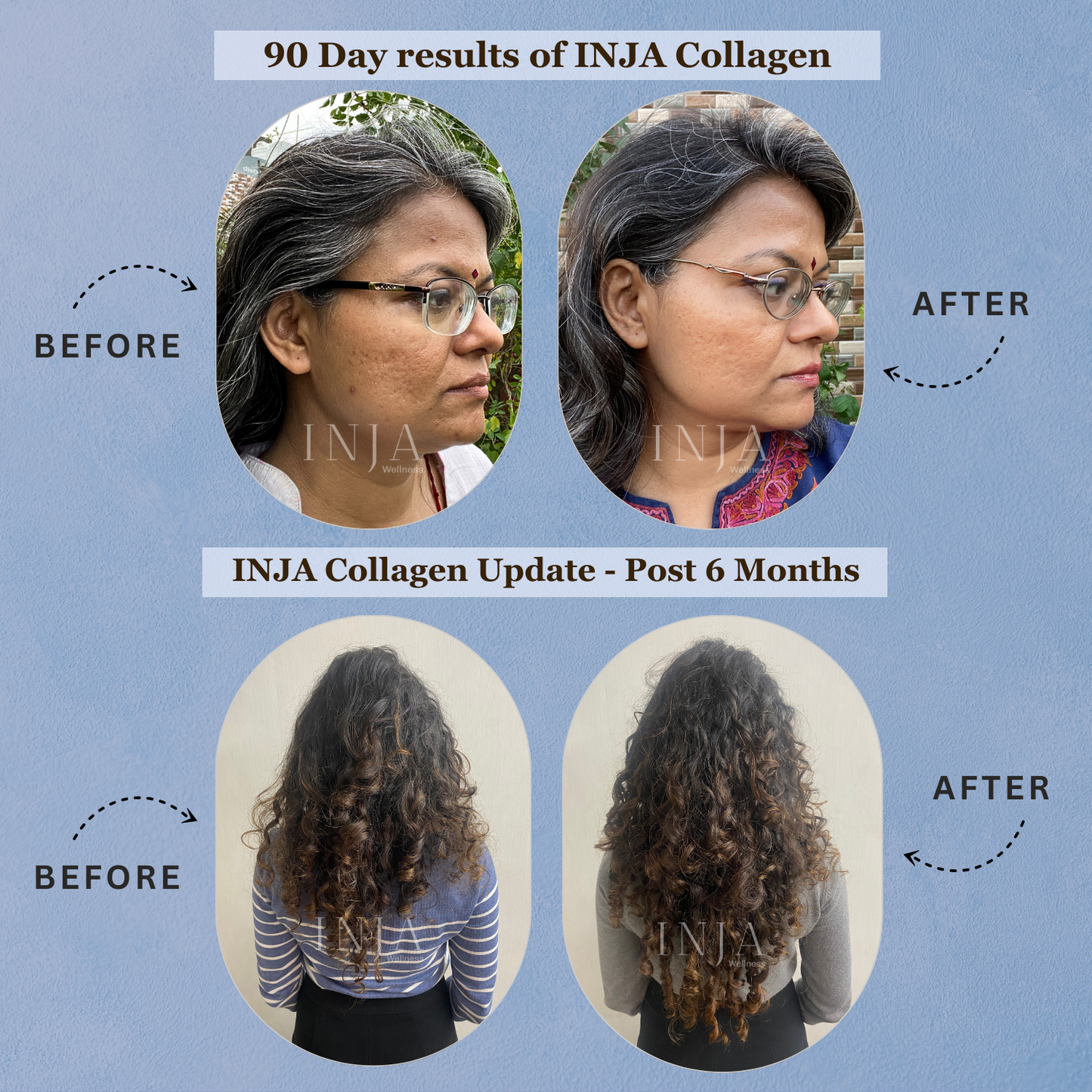 INJA Life Collagen Powder for Anti-Ageing Support, Skin & Hair Health | Flavour Blueberry - 7 Sachets