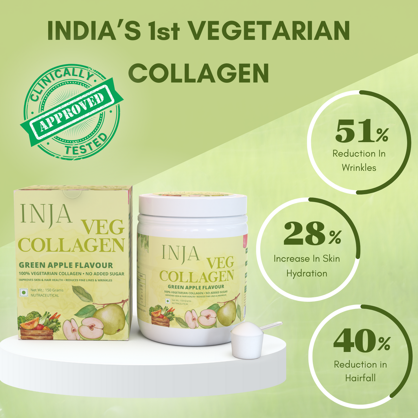 Inja Veg Collagen Powder Green Apple - 150gm Powder