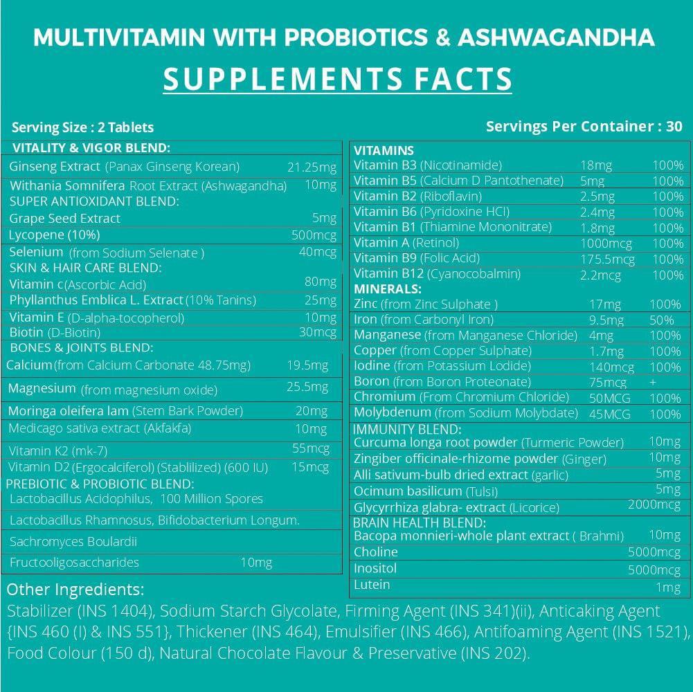 Simply Herbal Multivitamin With Probiotics & Ashwagandha Tablets - 60 Veg Tablets